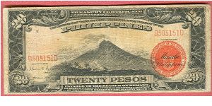 Twenty Pesos Treasury Certificate P-85A. Banknote