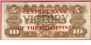 Ten Pesos Victory Series 66 with Central Bank Overprint P-120. Banknote