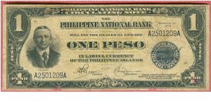 One peso Philippine National Bank Circulating Note P-44 (rare). Banknote