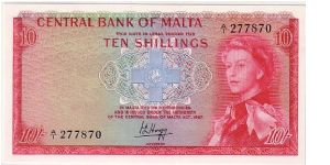 THE CENTRAL BANK OF MALTA-
 10/- Banknote