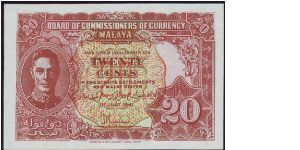 1941 Malaya 20 Cents Variety B & C Banknote