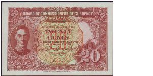 1941 Malaya 20 Cents Variety B & C: Unlisted Banknote