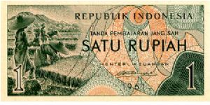 1 Rupiah 
Green/Orange
Workers in rice fields
Geometric designs & fruit Banknote