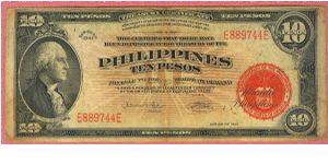 Ten Pesos Treasury Certificate released by the US Navy Department as Emergency Money Pockets. P-92c (Rare). Banknote