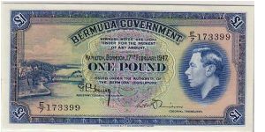 BERMUDA GOVERNMENT-
 ONE POUND KGVI Banknote