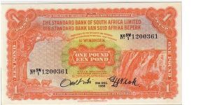 THE STANDARD BANK OF SOUTH WEST AFRICA=
 ONE POUND Banknote