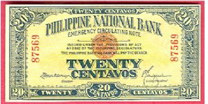 Twenty Centavos PNB Circulating Note P-40. Banknote