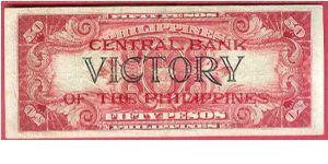 Fifty Pesos Victory Series 66 with central Bank of the Philippines ovpt., thin letters P-122a. Banknote