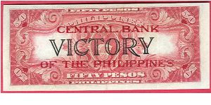 Fifty Pesos Victory Series 66 with Central Bank of the Philippines ovpt., thin letters. P-122b. Banknote