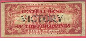 Fifty Pesos Victory with Central Bank of the Philippines ovpt., thick letters P-122d!!! (unlisted). Banknote