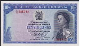 RESERVE BANK OF RHODESIA-
 10/- A SCARCE NOTE Banknote