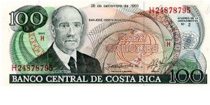 100 Colones
Multi
Ricardo Jimenez 
Supreme court building
Security thread
ABNC Banknote