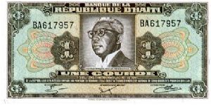 1 Gourde
Brown
Pres. Dr. Francois Duvalier
Value & coat of arms
T de la Rue Banknote