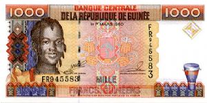 1000 Francs
Multi
Girls head, coat of arms & native drum 
Mining scene 
Security thread
Wtmrk Girls head Banknote