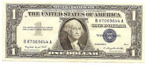 Silver Certificate; 1 dollar; Series 1957A (Smith/Dillon)

Found in circulation! Banknote