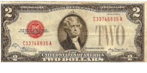 United States Note; 2 dollars; Series 1928D (Julian/Morgenthau) Banknote