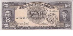 1949 CENTRAL BANK OF THE PHILIPPINES 20 PESOS


P137d Banknote