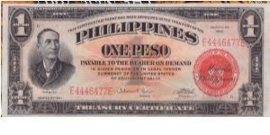 1941 PHILIPPINES TREASURY CERTIFICATE *RED SEAL* 1 PESO

(BRIGHT ORANGE REVERSE ON NTOE)

*SUPER SHARP NOTE* Banknote