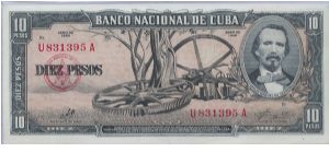 1960 BANCO NACIONAL DE CUBA 10 *DIEZ* PESOS Banknote