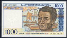 Madagascar 1000 Francs 1994 P76. Banknote