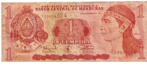 1 lempira; September 18, 1997 Banknote