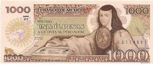 1000 pesos; July 19, 1985; Series XT Banknote