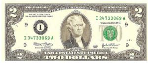 Federal Reserve Note; 2 dollars; Series 2003 (Marin/Snow) Banknote