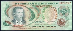 Philippines 5 Peso 1978 P160 Sign 10. Banknote