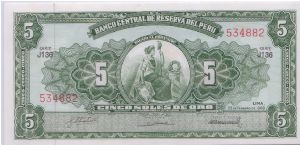 1968 BANCO CENTRAL DE SESERVA DEL PERU 5 *CINCO* SOLES


P83 Banknote