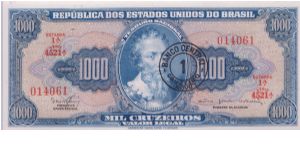 1967 REPBULICA DOS ESTADOS UNIDOS DO BRASIL 1000 *MIL* CRUZEIROS 

**NICE BLACK BANK STAMP 1 CRUZEIRO NOVO**


P187b Banknote