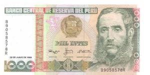 1988 BANCO CENTRAL DE RESERVA DEL PERU 1000 *MIL* INTIS

P136b Banknote