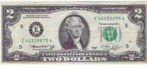 SERIE 1976

TWO DOLLARS

E 46158675 A Banknote