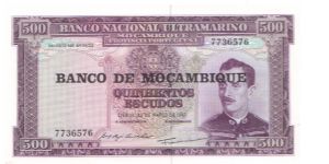 1976 **ND PROVISIONAL ISSUE**

500 *QUINHENTOS* ESCUDOS

**BANCO DE MECAMBIQUE BLACK OVERPRINT**


P118a Banknote