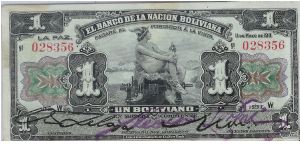 1911 EL BANCO DE LA NACION BOLIVIANA 1 *UN* BOLIVIANO


**RARE LOOKS LIKE 2 SETS OF SIGNATURES** Banknote