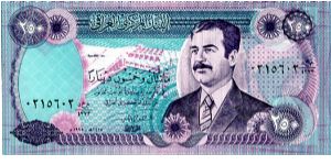 250 Dinars 
purple/Green
Hydroelectric dam  & Sadan Hussein
Liberty Monument friese Banknote