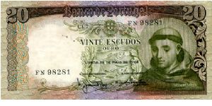 20 Escudos
Green/Pink
Saint Antonio of Padua
Church of Saint Antonio Lisbon
Wtrmk Saint Antonio Banknote