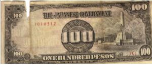 PI-112 Philippine 100 Peso replacement note under Japan rule, plate number 30. Banknote