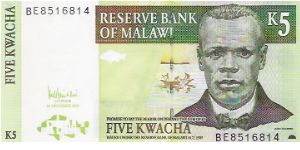 5 KWACHA

BE8516814

1st DECEMBER 2005

NEW 2005 Banknote