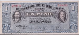 1915 EL ESTADO DE CHIHUAHUA 1 *UN* PESO


S530 Banknote