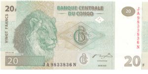 2003 BANQUE CENTRALE DU CONGO 20 *VINGT* FRANCS

P51 Banknote