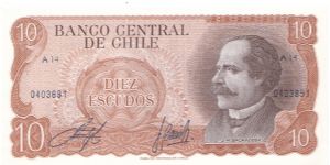 1967-76 ND BANCO CENTRAL DE CHILE 10 *DIEZ* ESCUDOS

P143 Banknote