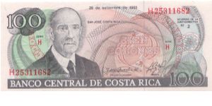 1993 BANCO CENTRAL DE COSTA RICA 100 *CIEN* COLONES

P261a Banknote