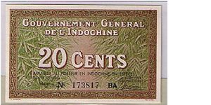FRENCH-INDO CHINA-
 20 CENTS Banknote