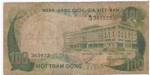 SOUTH VIETNAM

100 DONG

A/14  365922

P # 31 A Banknote