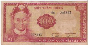 SOUTH VIETNAM

100 DONG

R8  293343

P # 19 B Banknote