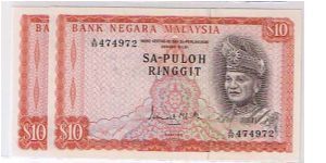 BANK OF MALAYSIA-
$10 RIGGIT IST SERIES Banknote