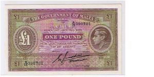 MALTA-KGVI-
 1 POUND UNIFACE Banknote