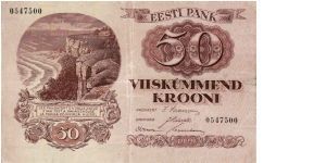ESTONIA (1st REPUBLIC)~50 Krooni 1929 Banknote
