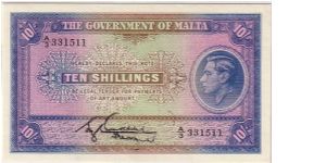 THE GOVERNMENT OF MALTA-  10/- Banknote