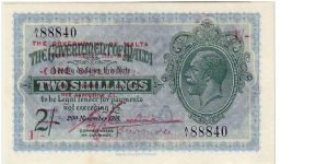 THE GOVERNMENT OF MALTA- OVERFRINT- 
1/- Banknote